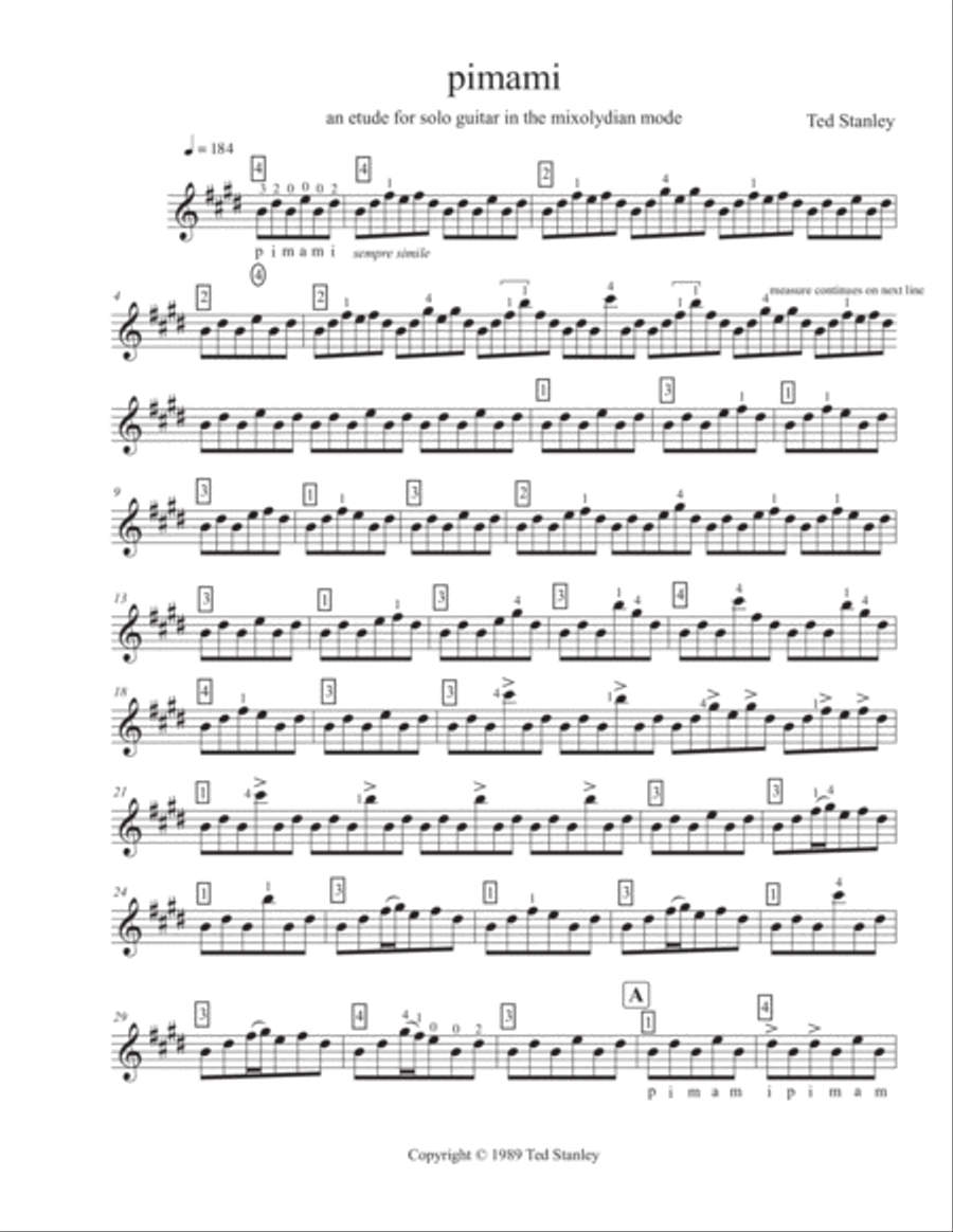 pimami - an etude for solo guitar in the mixolydian mode Classical Guitar scores gallery preview page 2