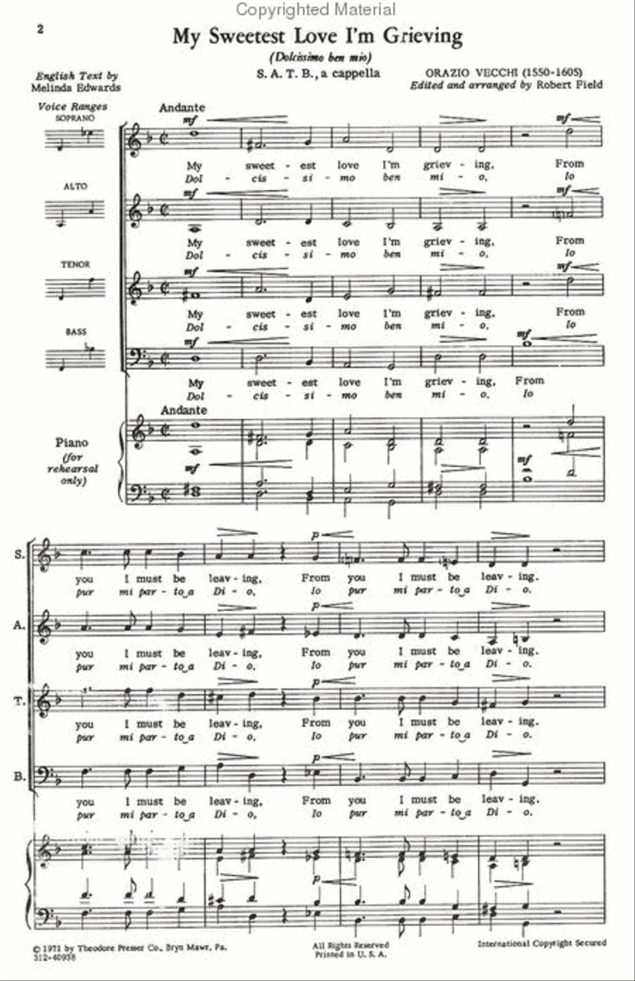 My Sweetest Love I'm Grieving 4-Part scores gallery preview page 2