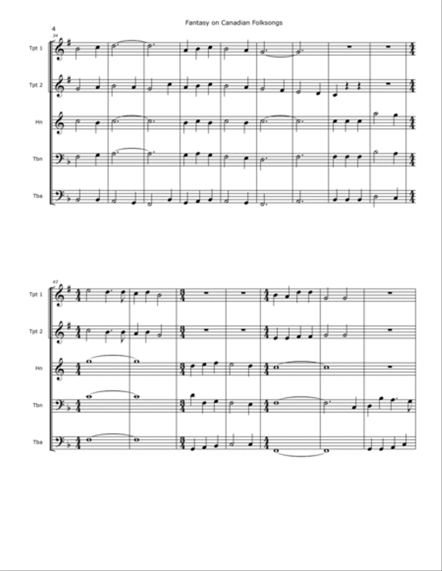 Fantasy of Canadian Folksongs Brass Ensemble scores gallery preview page 4