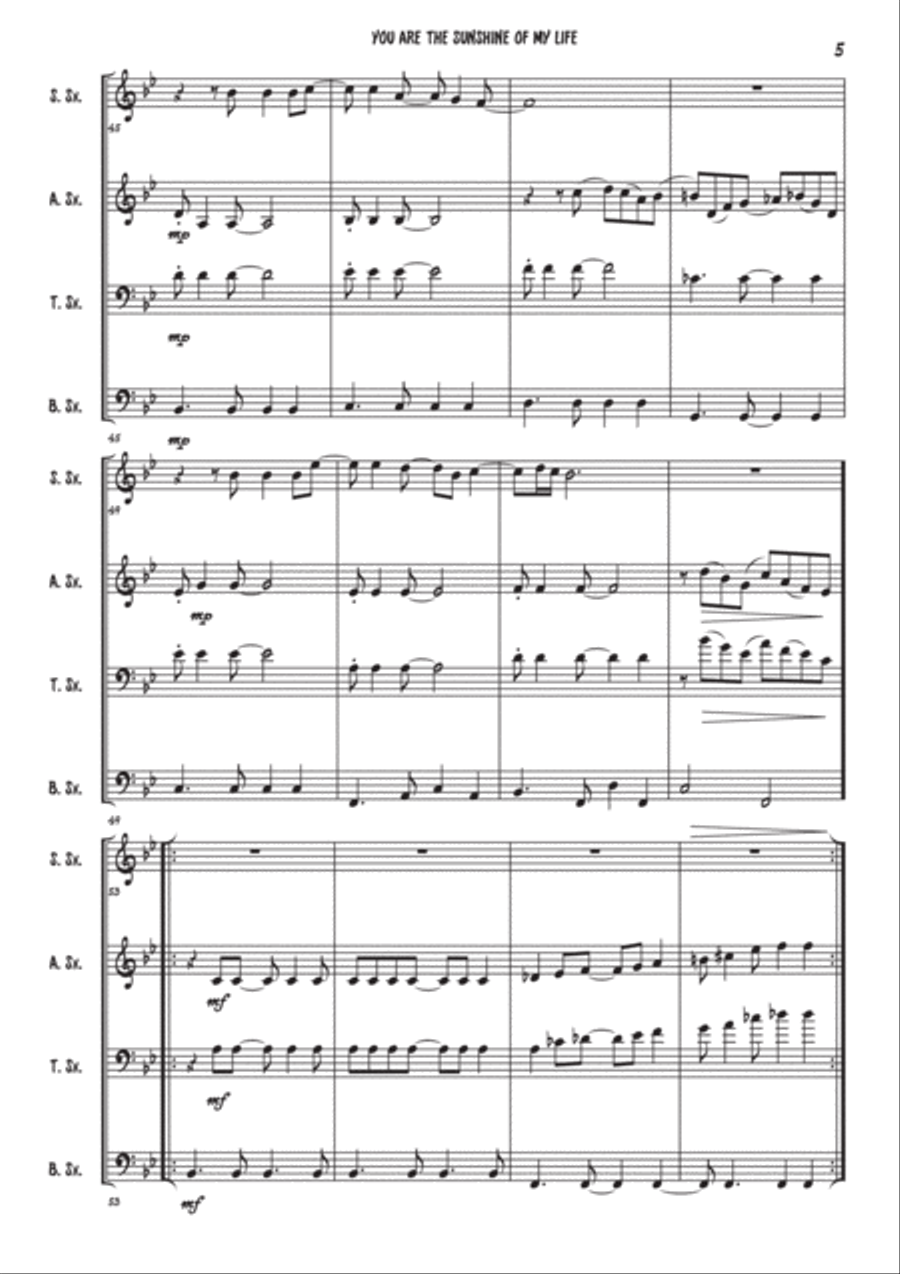 You Are The Sunshine Of My Life Woodwind Quartet scores gallery preview page 5