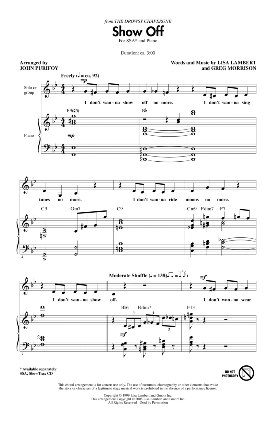 Show Off (from The Drowsy Chaperone) SSA scores gallery preview page 1