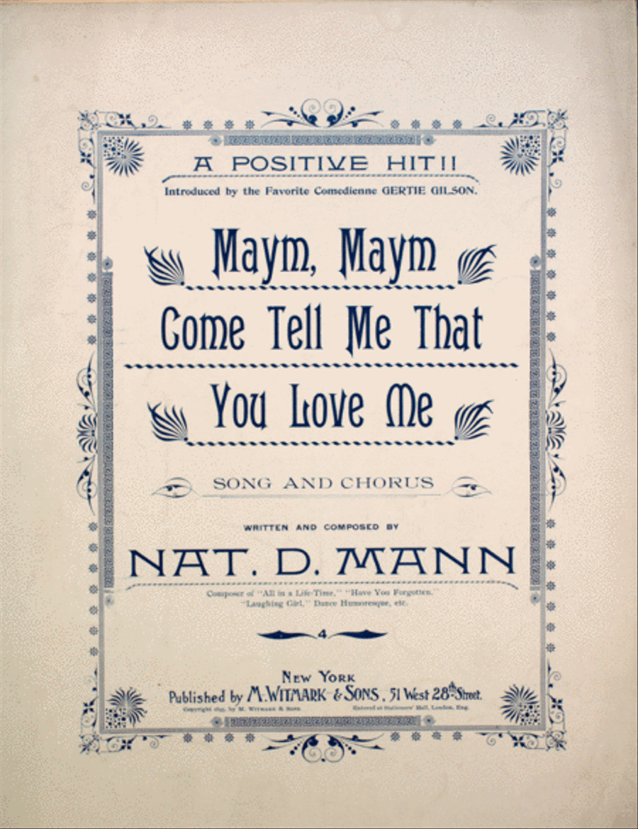 Maym, Maym Come Tell Me That You Love Me. Song and Chorus Choir scores gallery preview page 1