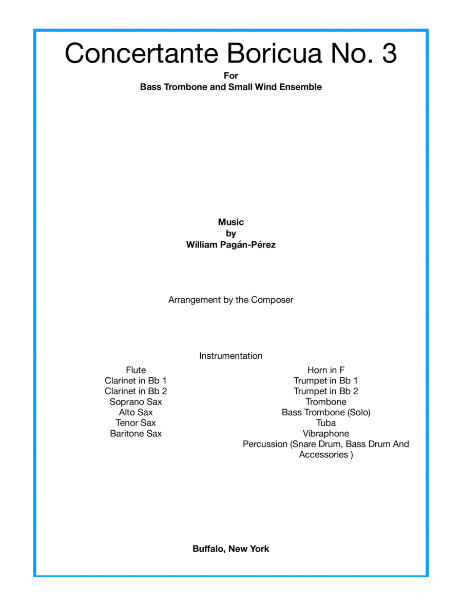 Concertante Boricua No. 3 For Bass Trombone And Small Wind Ensemble Concert Band - Digital Sheet Music