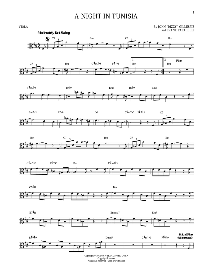 A Night In Tunisia A Night In Tunisia Viola Solo scores gallery preview page 1