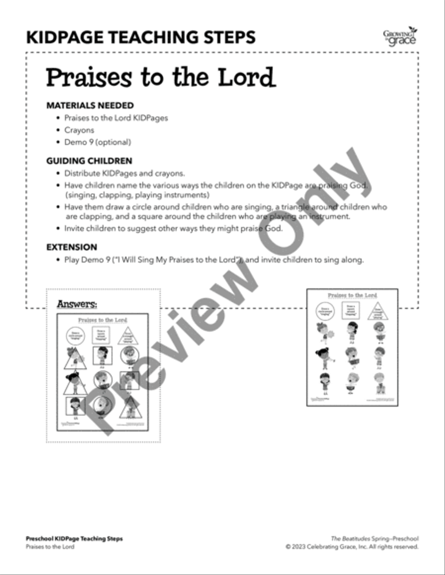 The Beatitudes Preschool Curriculum Spring Unison Choir scores gallery preview page 18