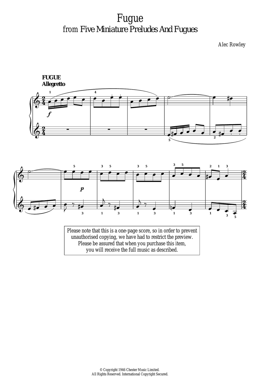 Five Miniature Preludes And Fugues Piano Solo scores gallery preview page 1