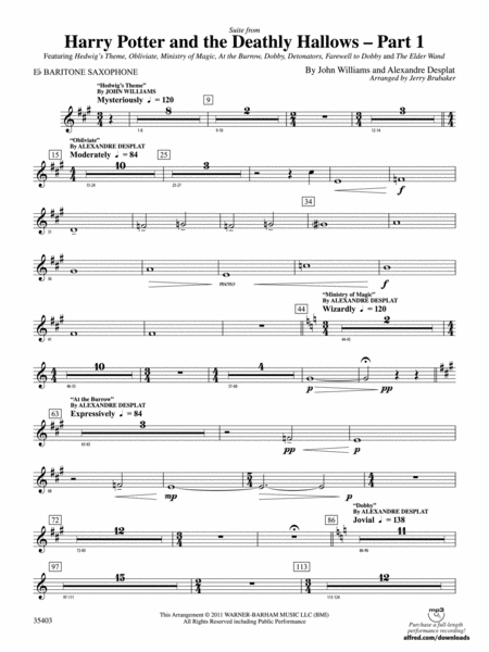 Harry Potter and the Deathly Hallows, Part 1, Suite from: E-flat Baritone Saxophone