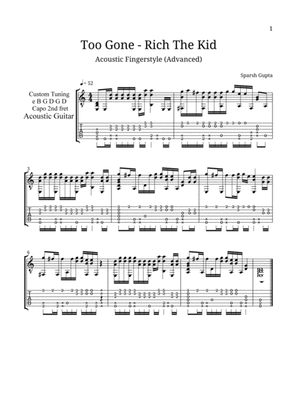 Too Gone (Rich The Kid) Acoustic Fingerstyle Guitar Tab