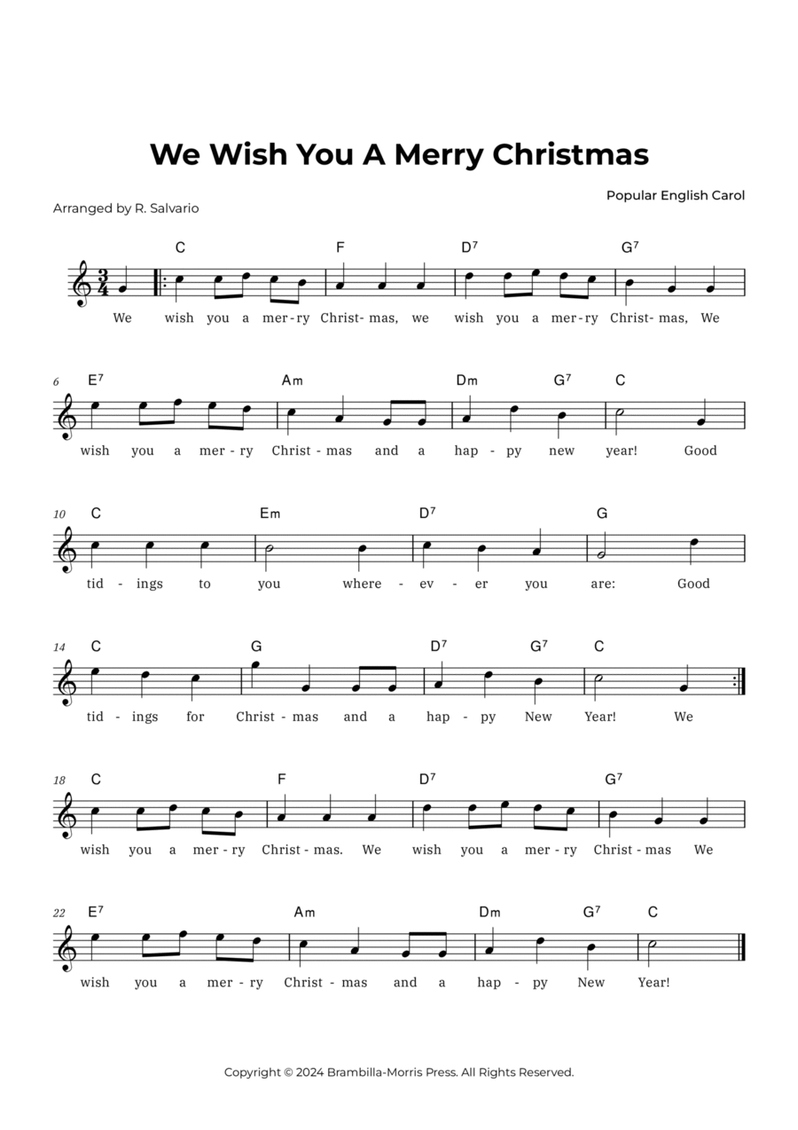 We Wish You a Merry Christmas (Key of C Major) Piano scores gallery preview page 1