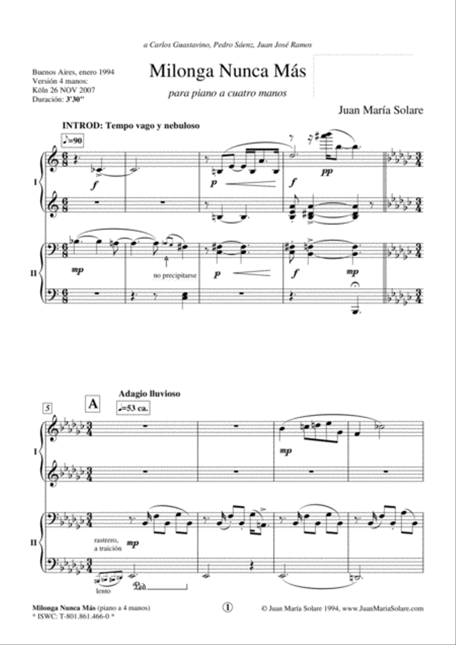 Milonga Nunca Más [piano 4 hands] Piano Duet scores gallery preview page 2