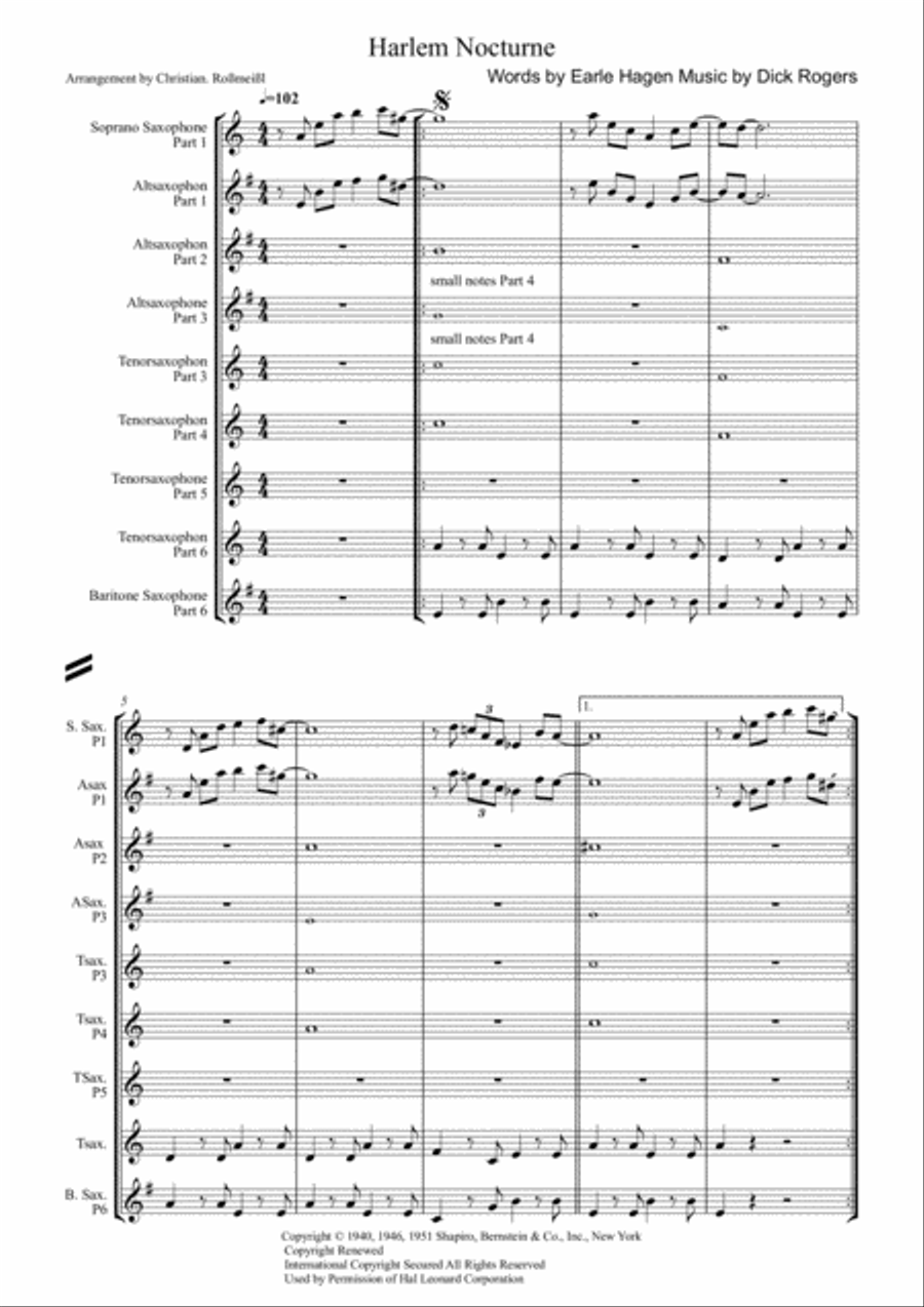 Harlem Nocturne Woodwind Ensemble scores gallery preview page 2