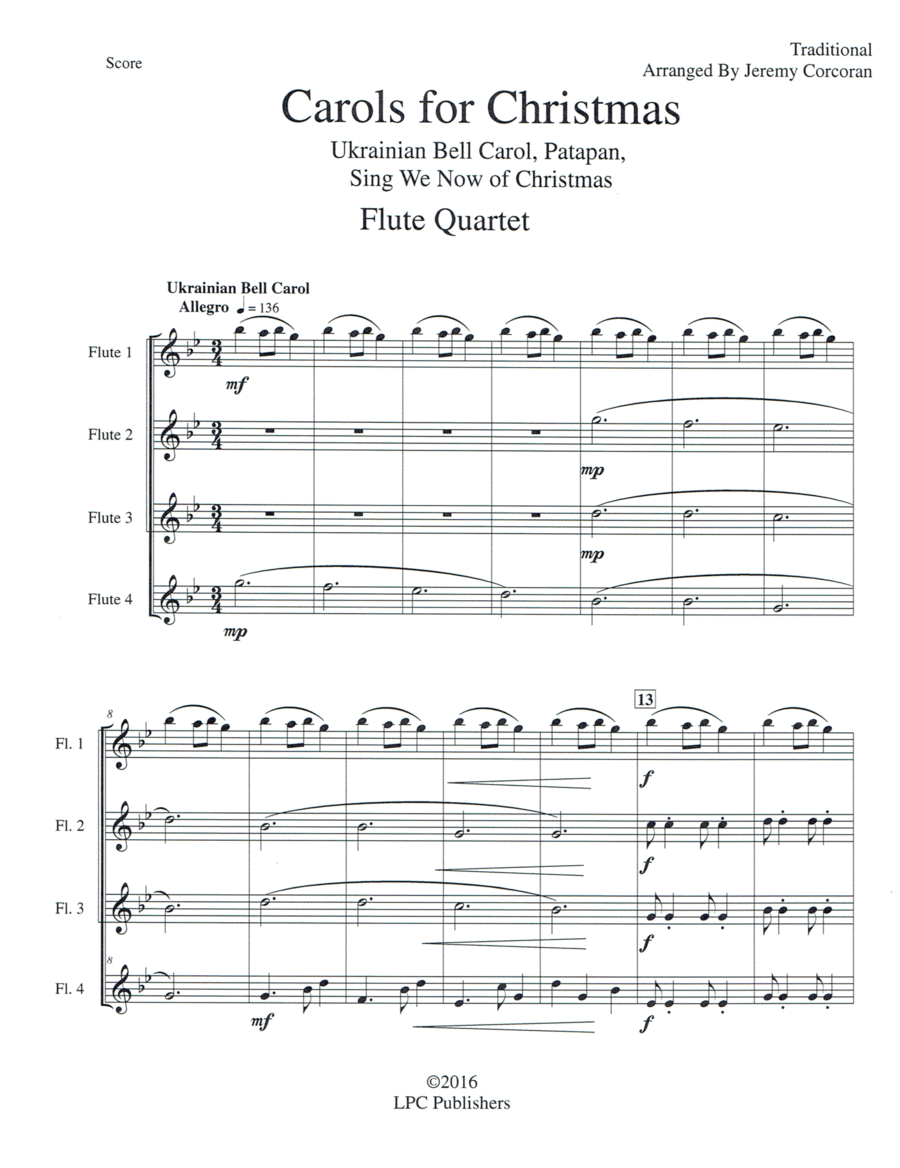 Carols for Christmas a Medley for Flute Quartet image number null