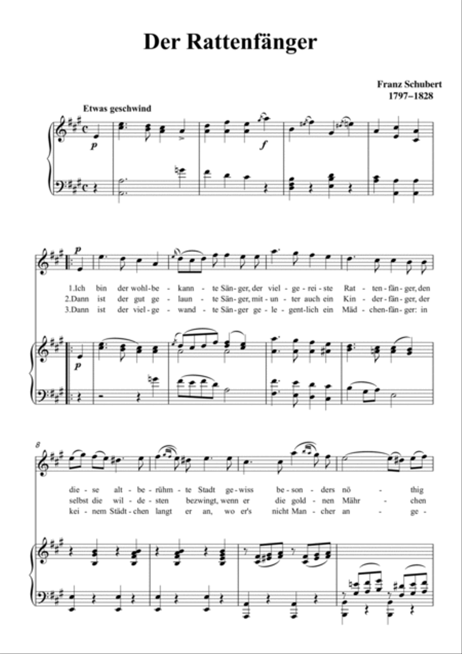 Schubert-Der Rattenfänger in A for Vocal and Piano Voice scores gallery preview page 2