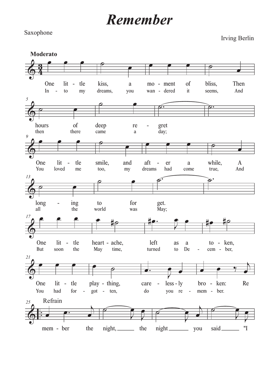 Remember - for Sax Alto Saxophone scores gallery preview page 1