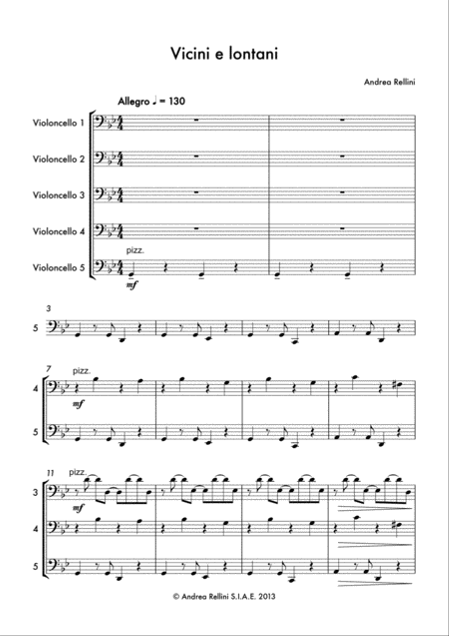 Vicini e lontani (Cello Quartet / Cello Quintet) String Quartet scores gallery preview page 2