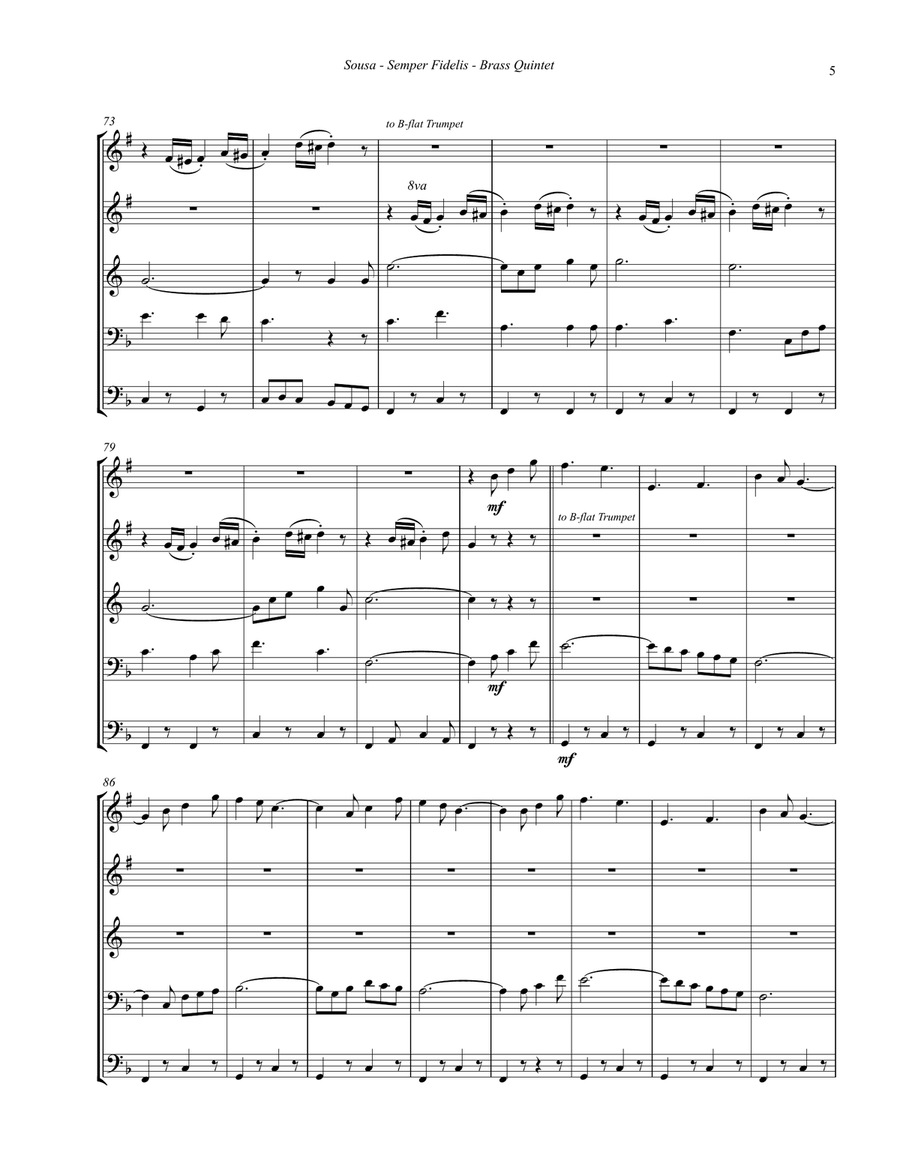 Semper Fidelis March for Brass Quintet Brass Quintet scores gallery preview page 5