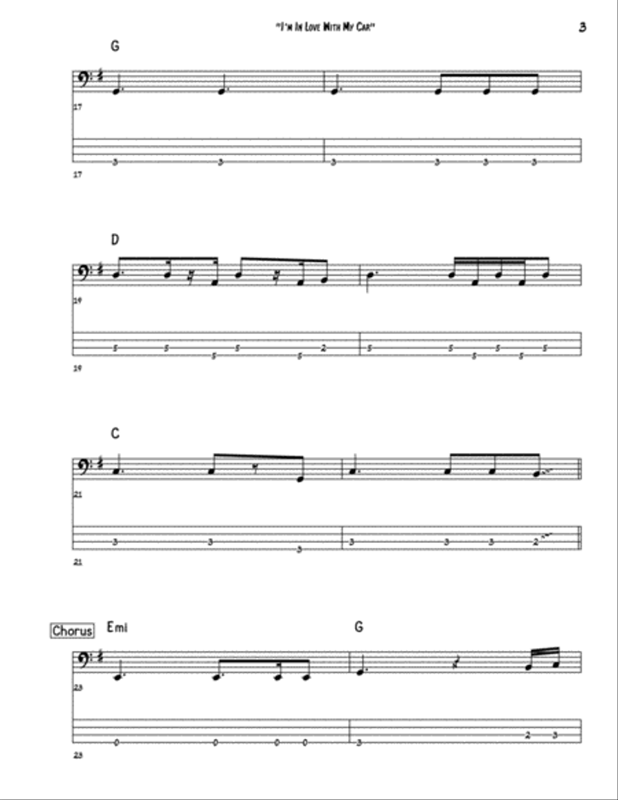 I'm In Love With My Car Bass Guitar scores gallery preview page 3