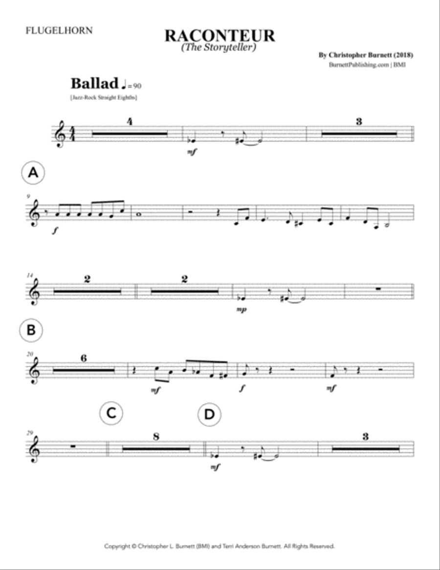 RACONTEUR (The Storyteller) - Flugelhorn Jazz Ensemble scores gallery preview page 1