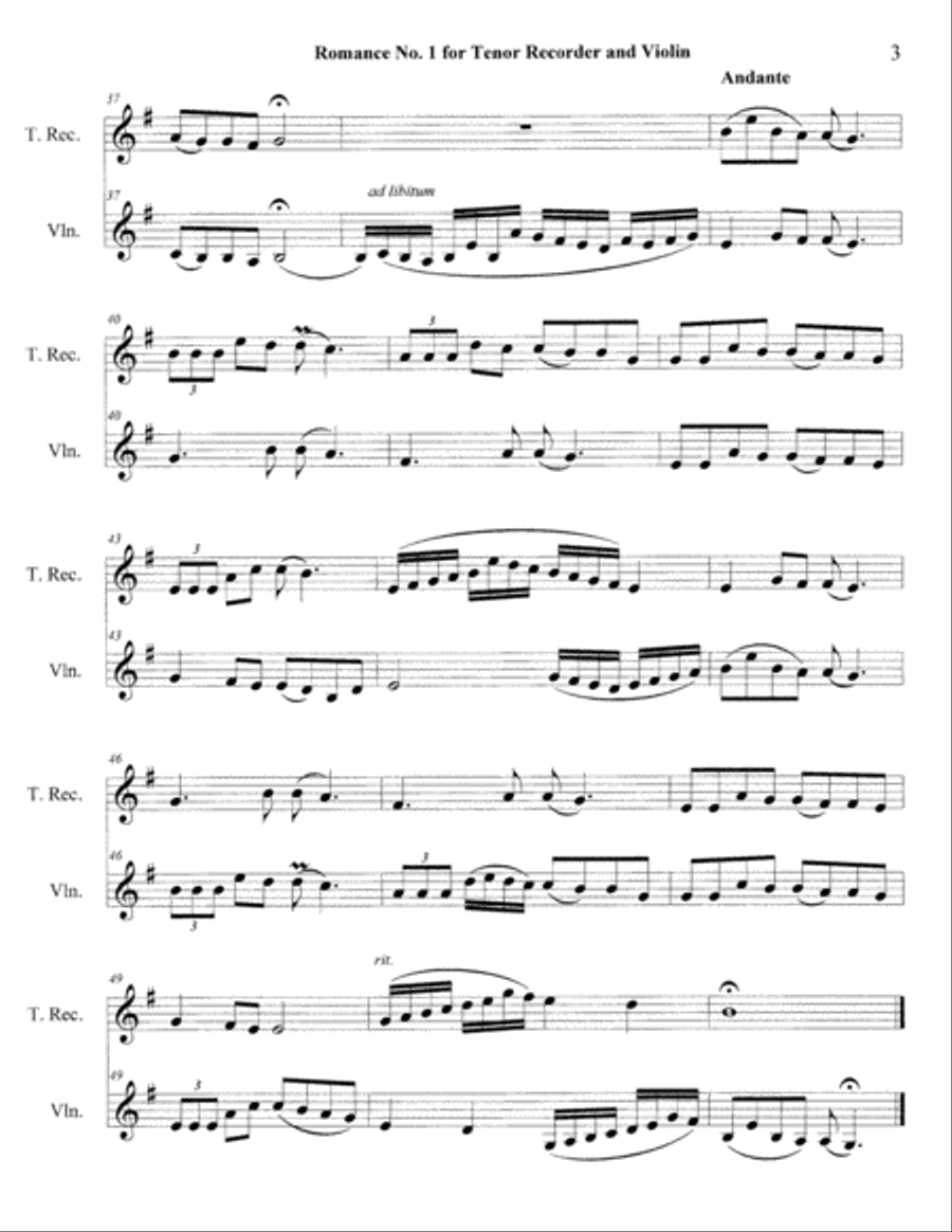 Romance No. 1 for Tenor Recorder and Violin Tenor Recorder scores gallery preview page 3