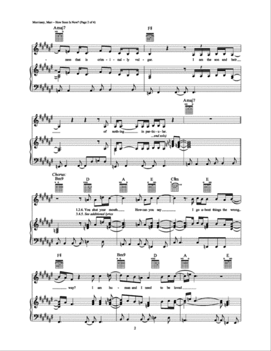 How Soon Is Now? Piano, Vocal, Guitar scores gallery preview page 2