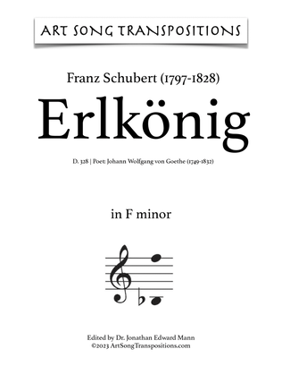 Book cover for SCHUBERT: Erlkönig, D. 328 (transposed to F minor and E minor)
