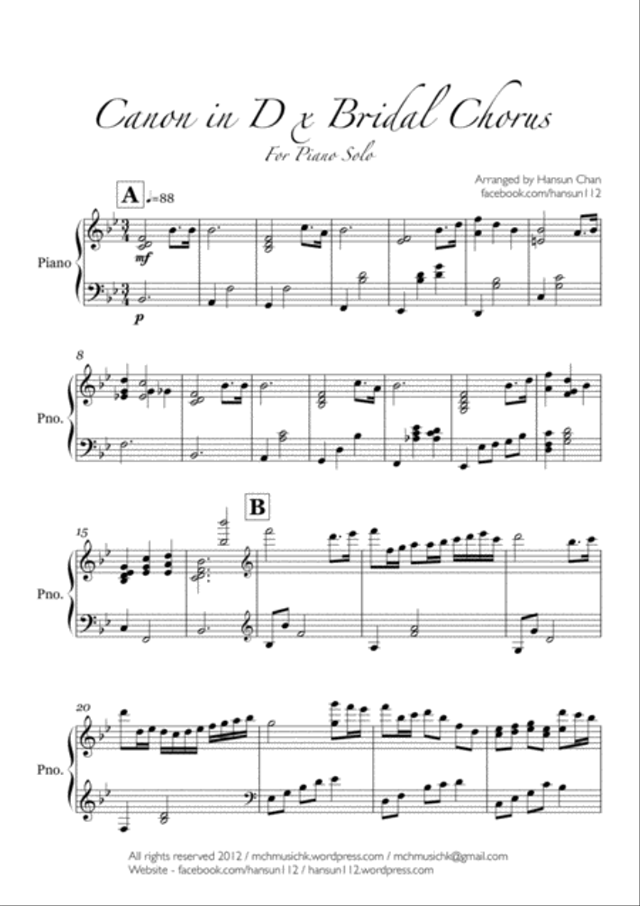 Canon in D x Bridal Chorus for Piano Solo - Newly arranged for Wedding! image number null