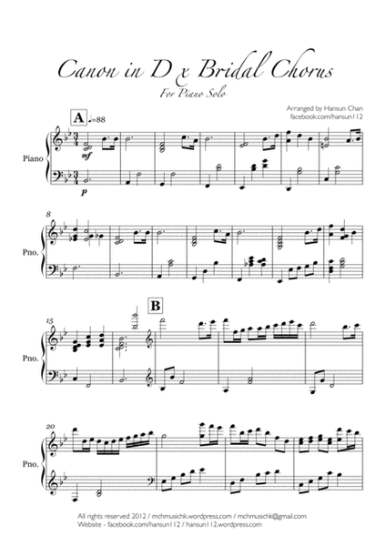 Canon in D x Bridal Chorus for Piano Solo - Newly arranged for Wedding! image number null