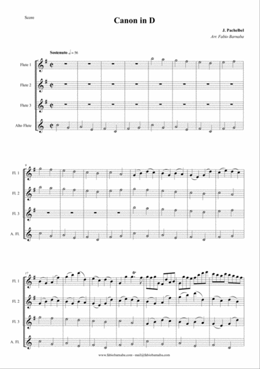 Pachelbel - Canon in D - For Flute Quartet or Flute Choir Flute Choir scores gallery preview page 2