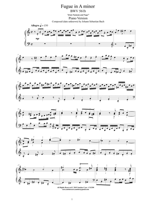 Bach - Fugue in A minor BWV 561b - Piano version