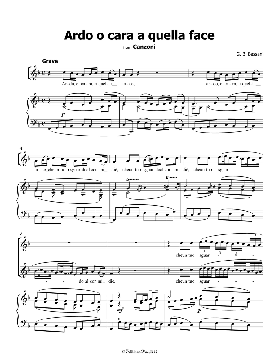 Ardo o cara a quella face, by Bassani, in F Major Voice scores gallery preview page 3