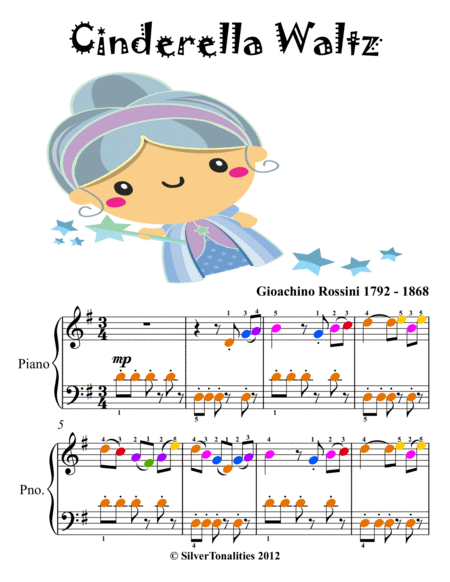 Cinderella Waltz Easy Piano Sheet Music with Colored Notation