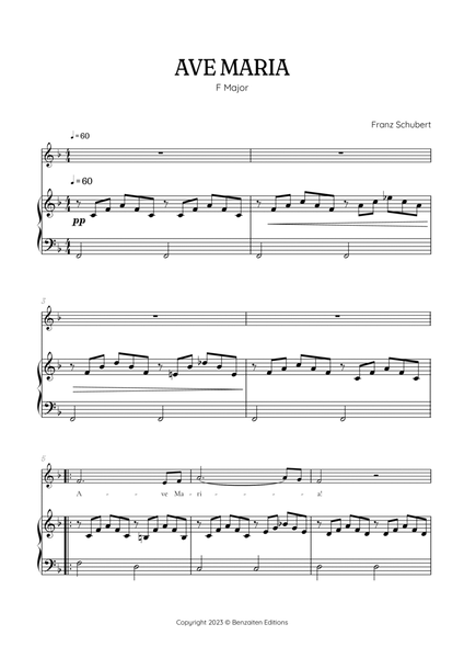 Schubert Ave Maria in F Major • alto voice sheet music with easy piano accompaniment image number null