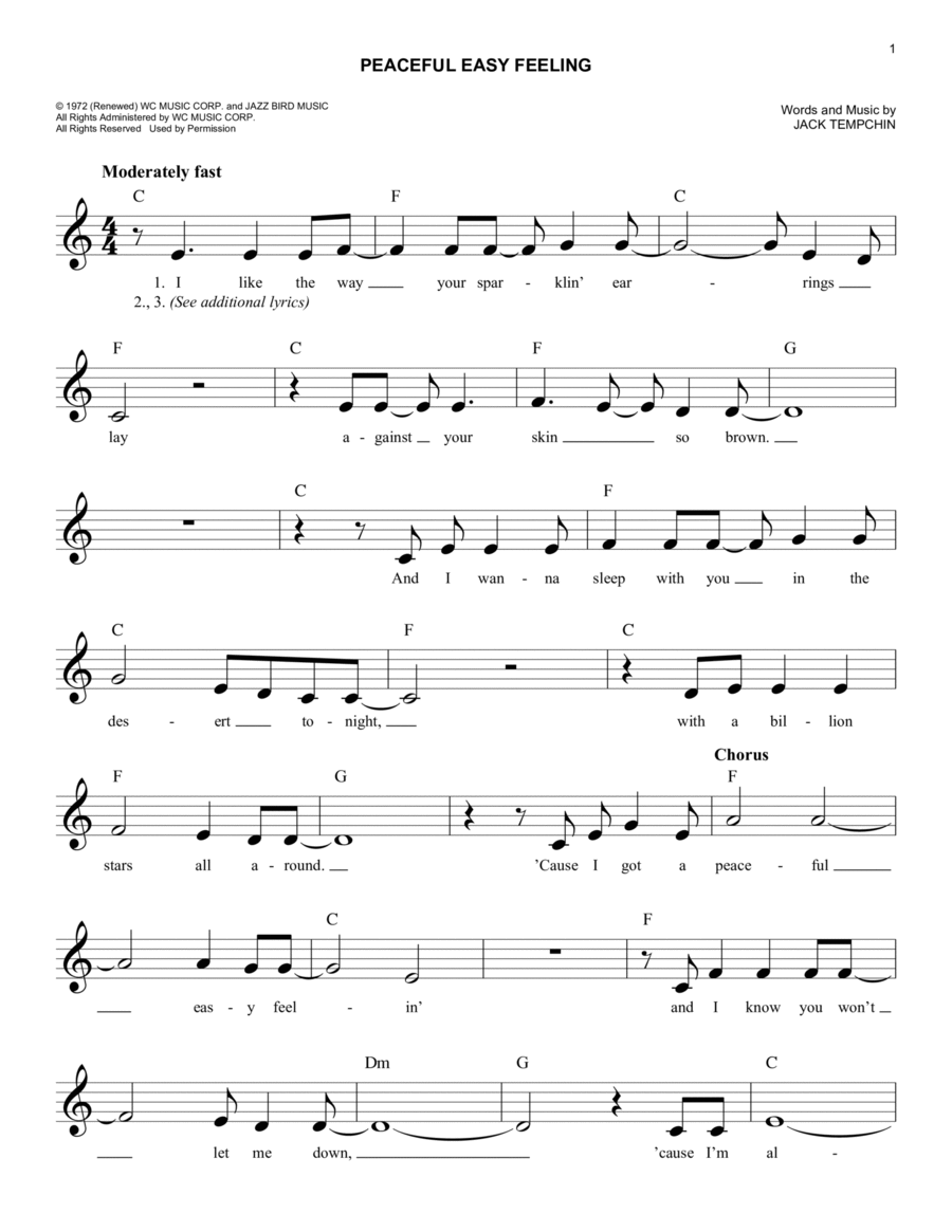 Peaceful Easy Feeling Peaceful Easy Feeling Piano scores gallery preview page 1
