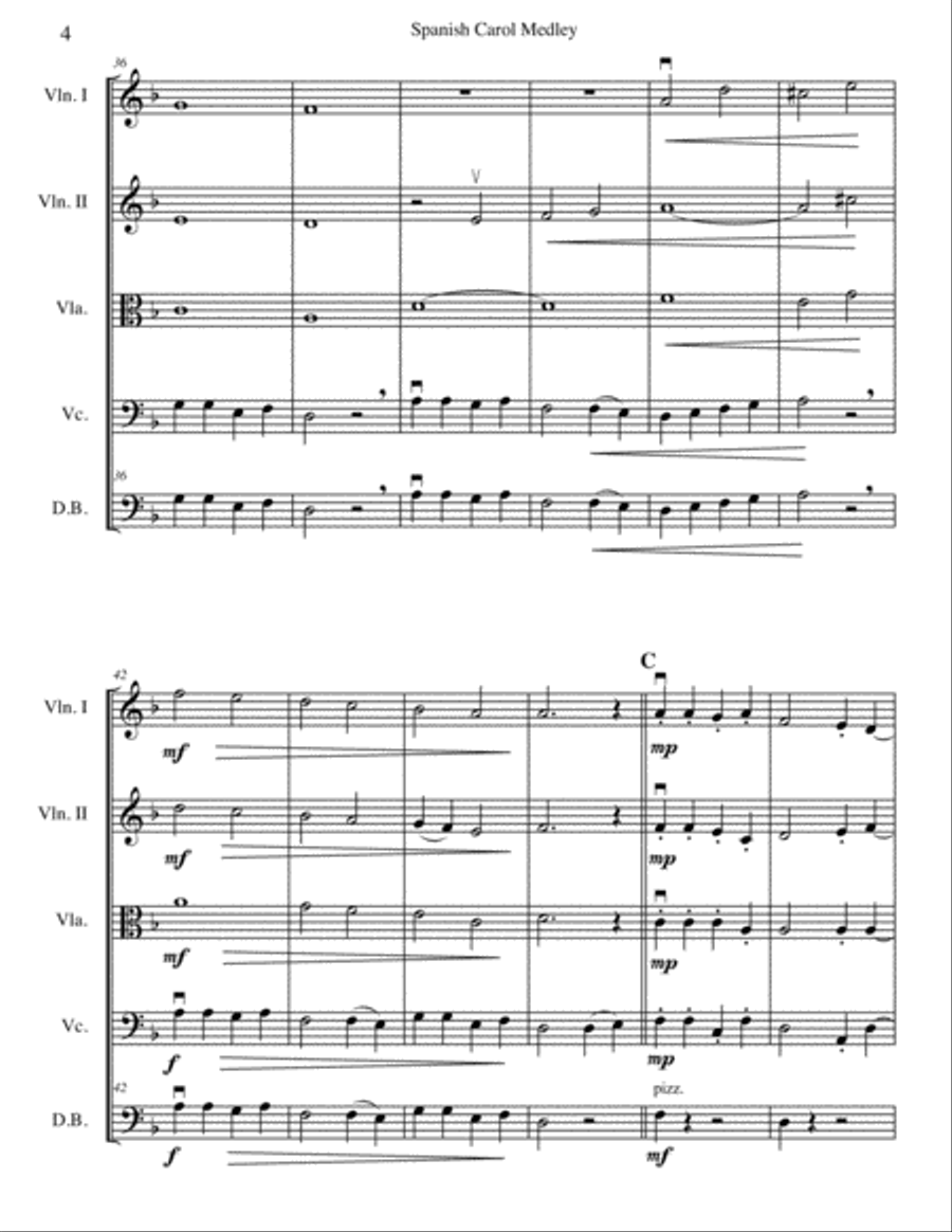 Spanish Carol Medley for string quintet/string orchestra String Orchestra scores gallery preview page 4