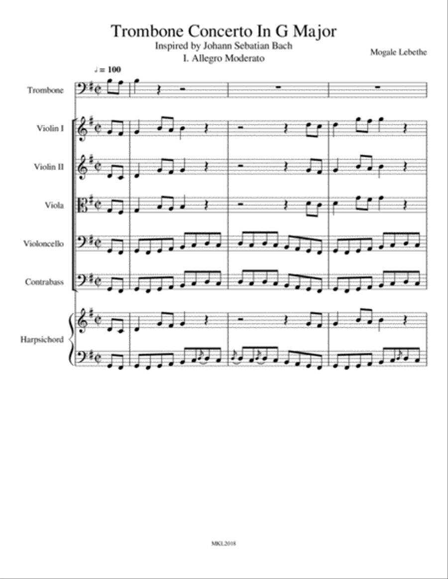 Trombone Concerto No 1 In G Major String Orchestra scores gallery preview page 1
