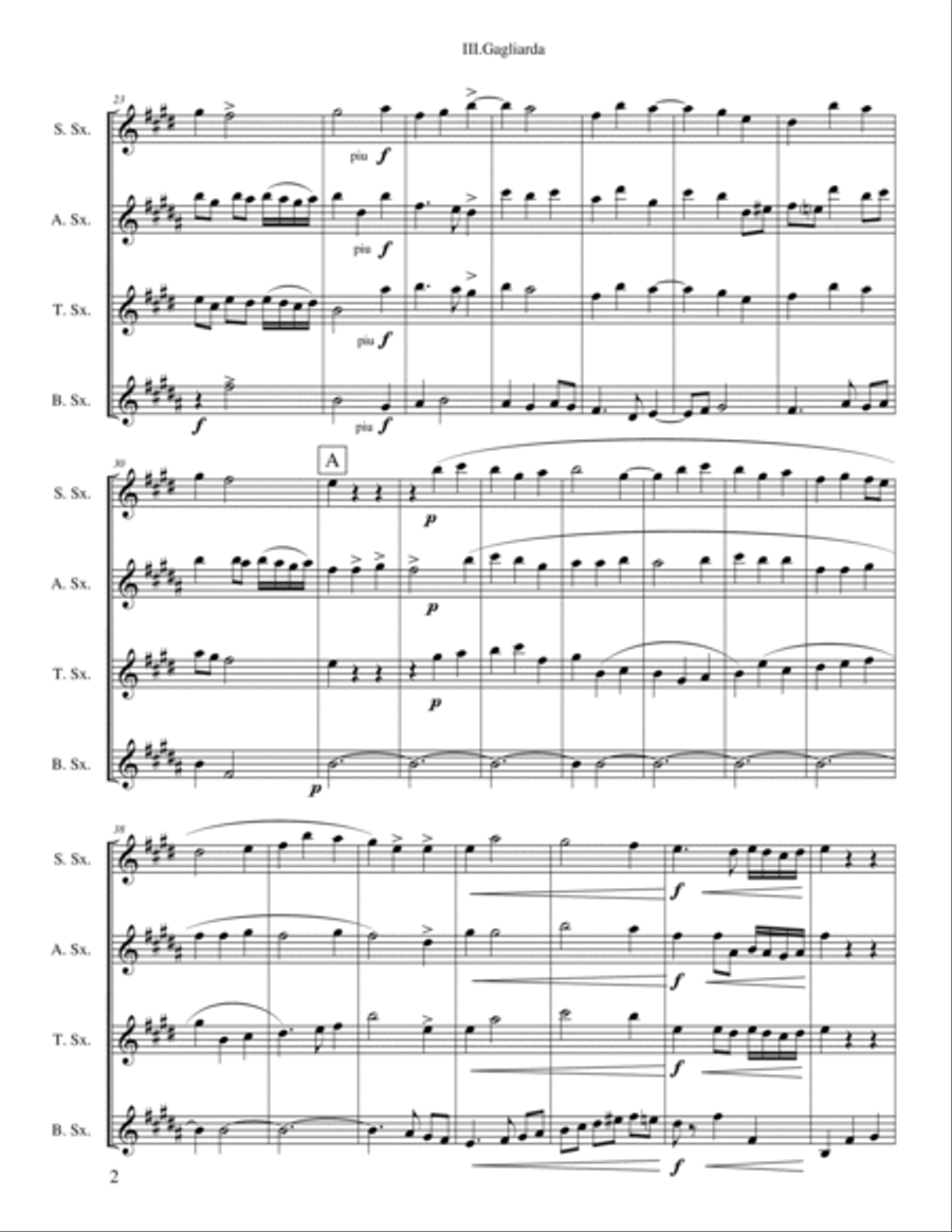 III.Gagliarda from Ancient Aries and Dances, Suite No. 1 Saxophone Quartet scores gallery preview page 2