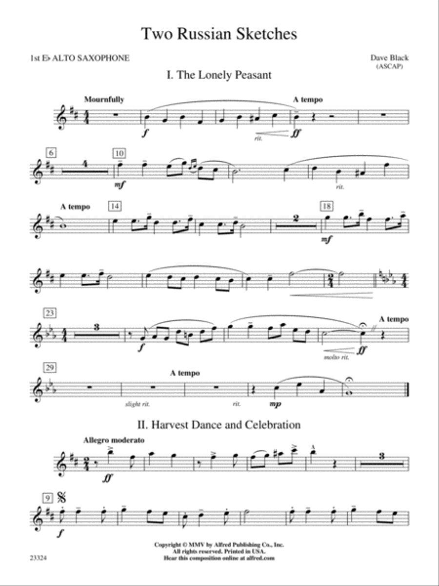 Two Russian Sketches: E-flat Alto Saxophone Concert Band scores gallery preview page 1