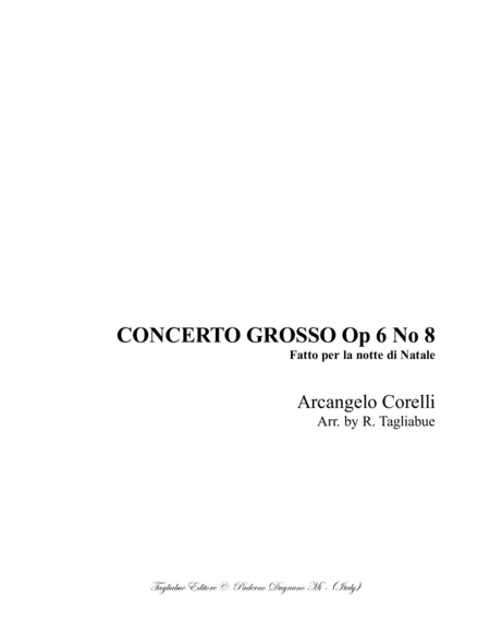 CHRISTMAS CONCERTO - Corelli - Op. 6 N. 8 - Arr. for String Quartet - With parts image number null