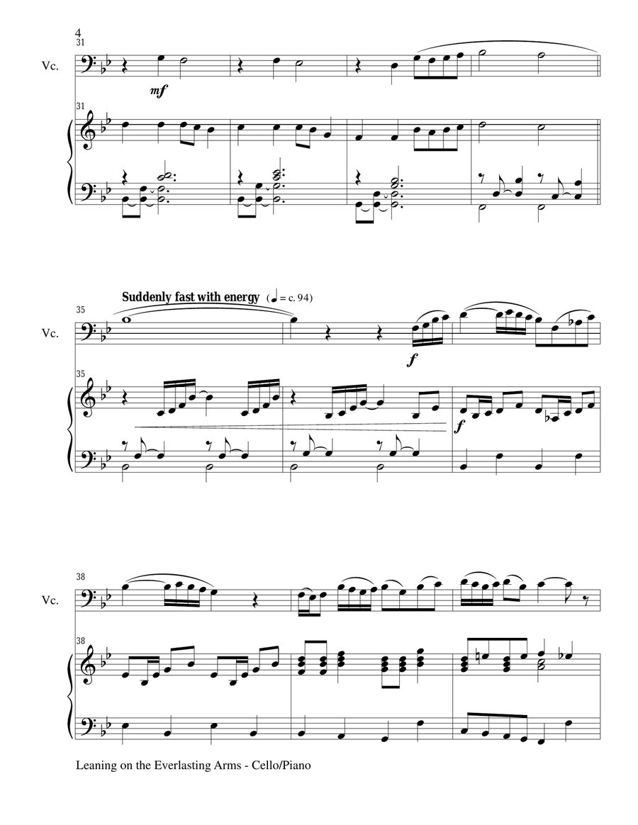 LEANING ON THE EVERLASTING ARMS (Cello/Piano and Cello Part) Piano scores gallery preview page 4