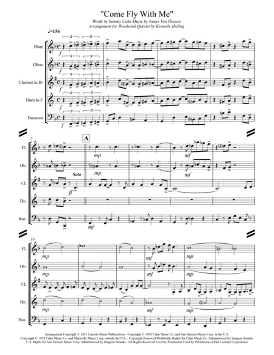 Come Fly With Me Woodwind Quintet scores gallery preview page 2