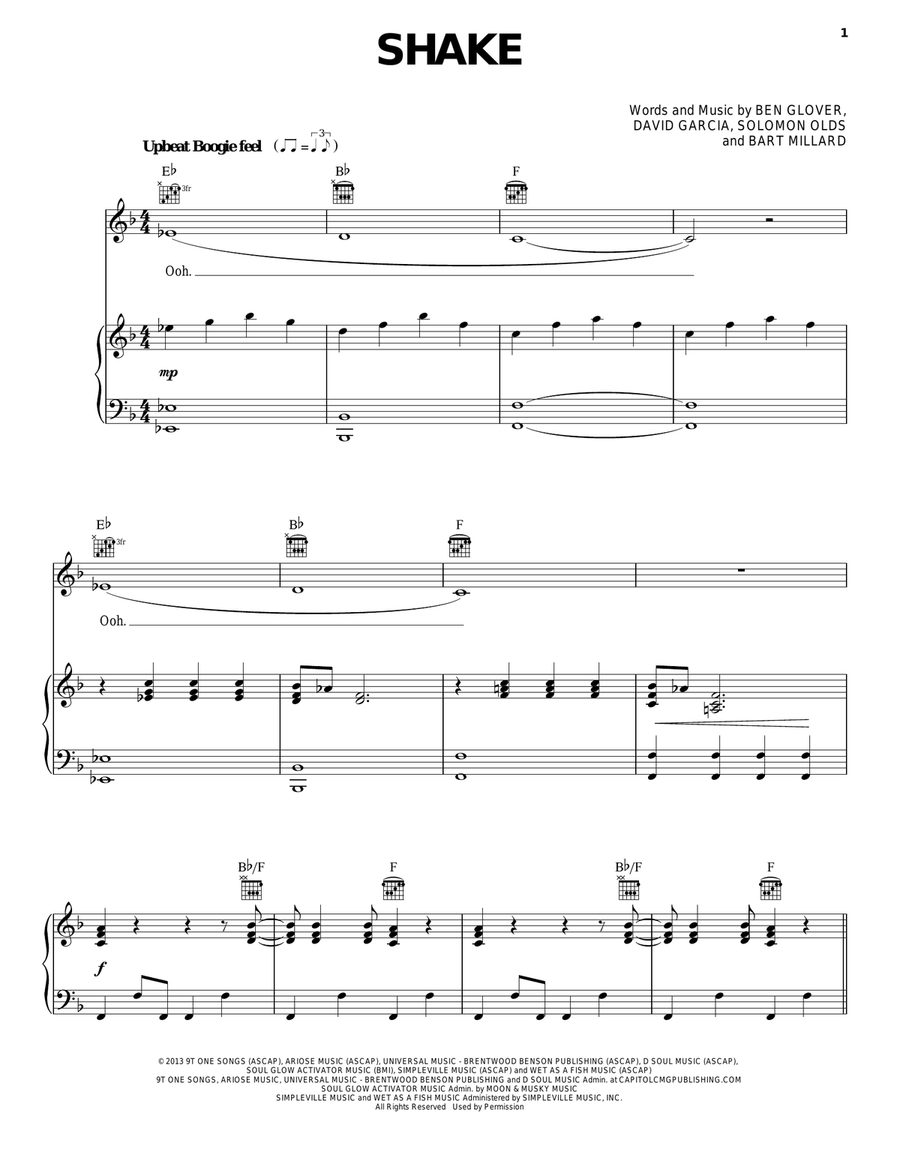 Shake Piano, Vocal, Guitar scores gallery preview page 1