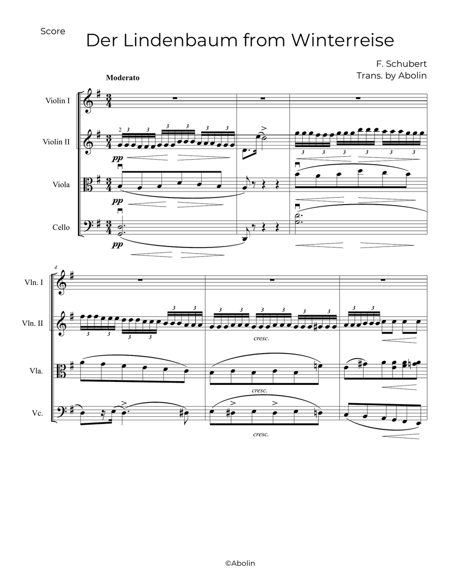 Schubert: Der Lindenbaum from Winterreise - String Quartet String Quartet scores gallery preview page 2