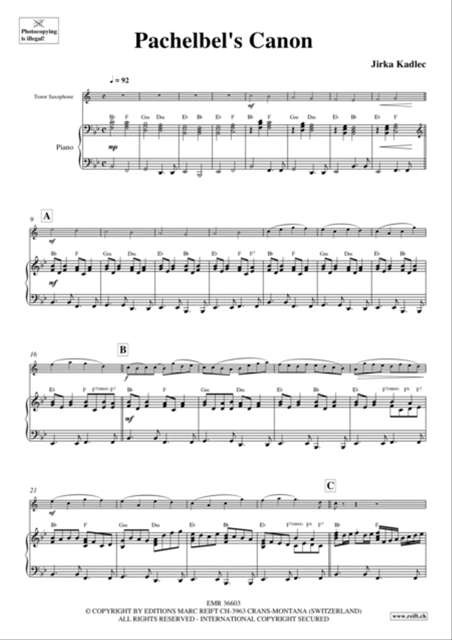 Pachelbel's Canon Pachelbel's Canon Tenor Saxophone scores gallery preview page 3