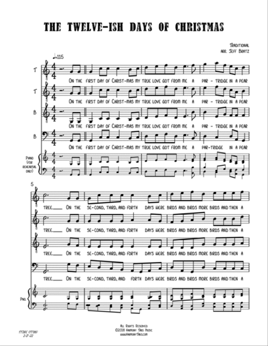 Twelve-ish Days of Christmas (TTBB A Cappella) TTBB scores gallery preview page 2