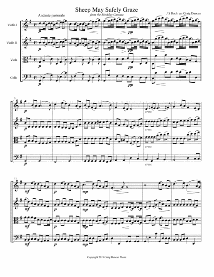 Sheep May Safely Graze String Quartet or Trio String Quartet scores gallery preview page 2