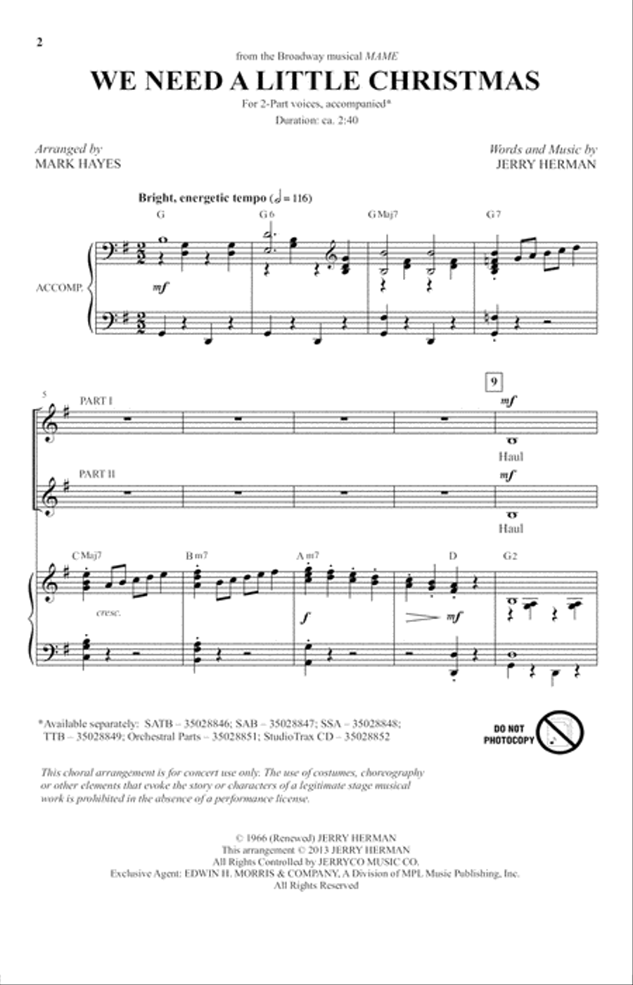 We Need A Little Christmas (from Mame) (arr. Mark Hayes) 2-Part scores gallery preview page 1
