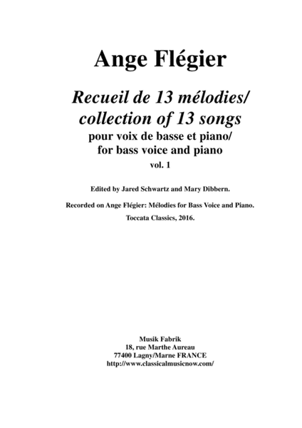 Ange Flégier: Album of 13 songs for bass voice and piano, vol. 1