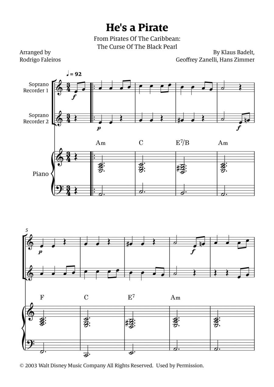 He's A Pirate Woodwind Duet scores gallery preview page 1