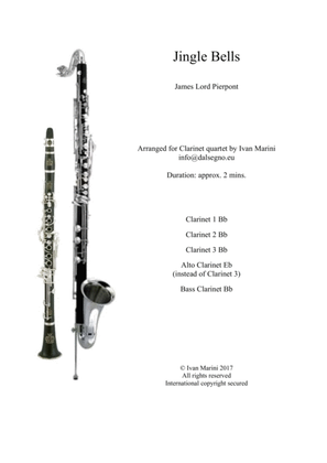JINGLE BELLS by James Pierpont - for Clarinet Quartet