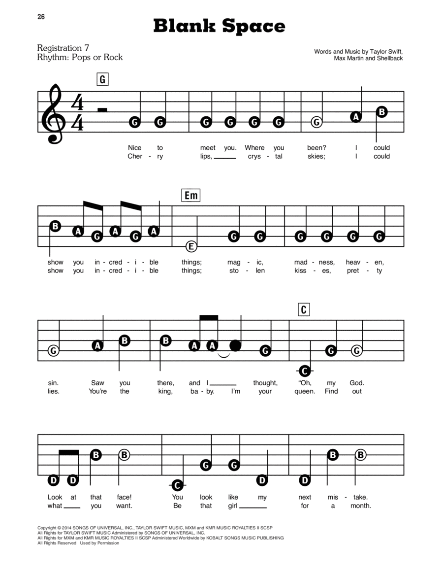 Blank Space Electronic Keyboard scores gallery preview page 1